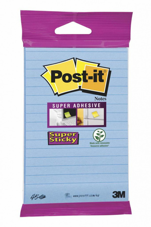Karteczki samoprzylepne POST-IT® Super sticky, (6844-L-NB), 152x102mm, 45 kart., zawieszka, niebieskie