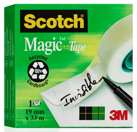 Taśma biurowa SCOTCH® Magic™ (SM3-12), matowa, z dyspenserem, 19mm, 33m, 3szt., podajnik C-38 czarny GRATIS