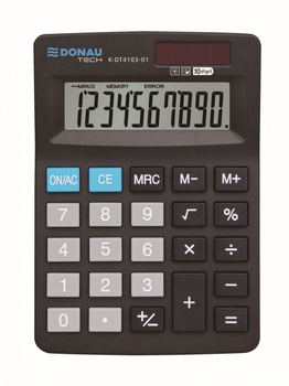 Kalkulator biurowy DONAU TECH, 10-cyfr. wyświetlacz, wym. 127x88x23 mm, czarny