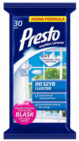 Ściereczki gospodarcze PRESTO, do szyb i luster, 30szt., białe