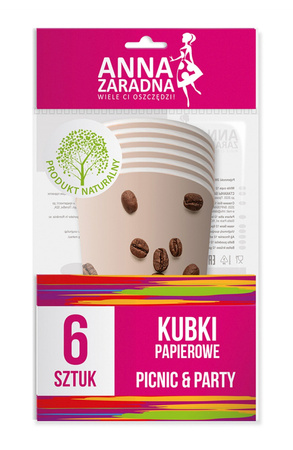 Kubki papierowe ANNA ZARADNA, 200 ml, 6 szt., mix kolorów