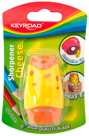 Temperówka KEYROAD Cheese, plastikowa, podwójna, z pojemnikiem, blister, mix kolorów