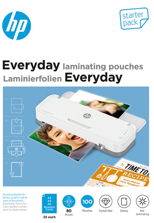 Folie laminacyjne HP EVERYDAY, 25 x (A4, A5, A6, B-Card), 80 mic, 100 szt., przezroczyste/połysk