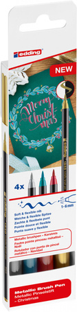 Pisak metaliczny z końcówką pędzelkową e-1340 EDDING, zestaw Xmas, 4szt.