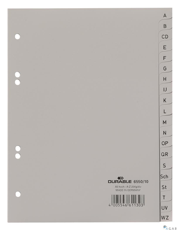 Przekładki A5 A-Z PP szare 6550 DURABLE
