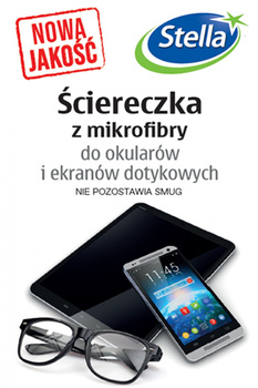 Ściereczka z mikrofibry STELLA, do okularów i ekranów dotykowych, 1 szt., biała z nadrukiem w logo Stella