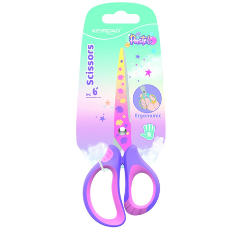 Nożyczki szkolne KEYROAD Pastel, ergonomiczne, 15,5cm, blister, mix kolorów