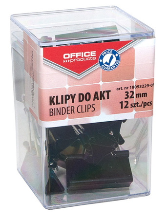 Klipy do dokumentów OFFICE PRODUCTS, 32mm, 12szt., w pudełku, czarne