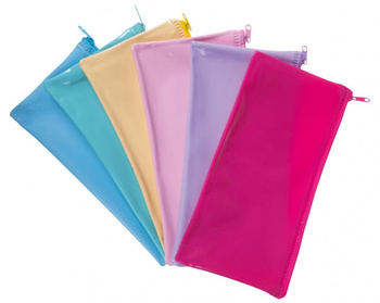 Piórnik saszetka GIMBOO, płaska, PVC, 22x11 cm, 280 MIC, mix kolorów pastel