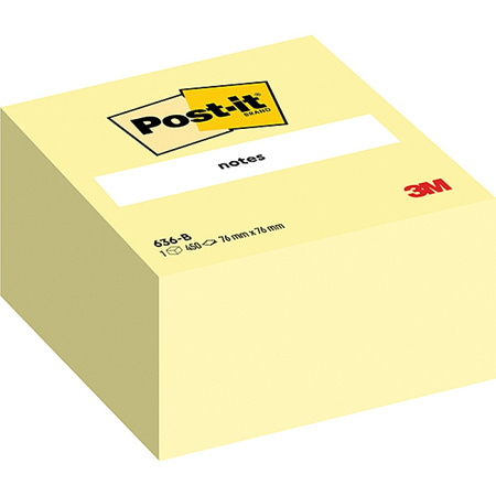 Kostka samoprzylepna POST-IT® (636B), 76x76mm, 1x450 kart., żółta