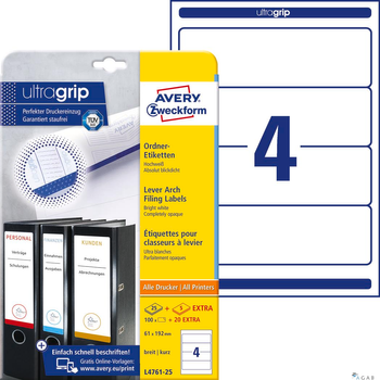 Etykiety na segregatory L4761-25 61 x 192 30ark Avery Zweckform