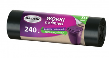 Worki na śmieci GROSIK, LDPE, 240l, 10 szt., czarne