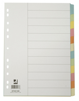 Przekładki Q-CONNECT, karton, A4, 223x297mm, 12 kart, mix kolorów