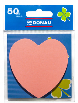 Bloczek samoprzylepny DONAU, 1x50 kart., serduszko, zawieszka, jasnoróżowy