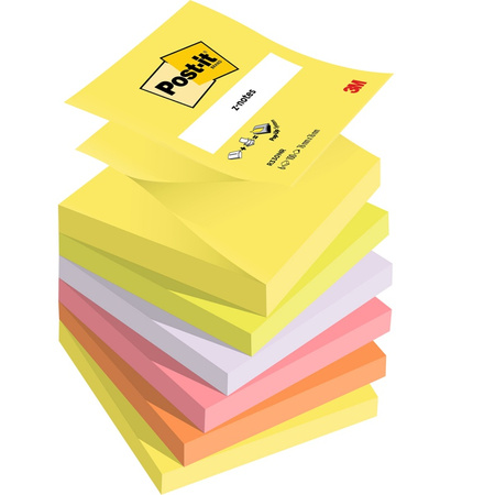 Karteczki samoprzylepne POST-IT Z-Notes, 76x76mm, 6x100 kart., mix kolorów neonowych