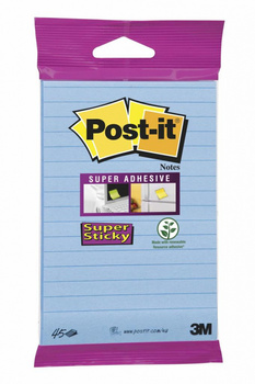 Karteczki samoprzylepne POST-IT® Super sticky, (6844-L-NB), 152x102mm, 45 kart., zawieszka, niebieskie