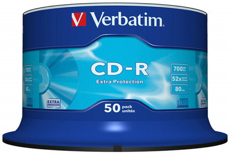 Płyta CD-R VERBATIM, 700MB, prędkość 52x, cake, 50szt., ekstra ochrona