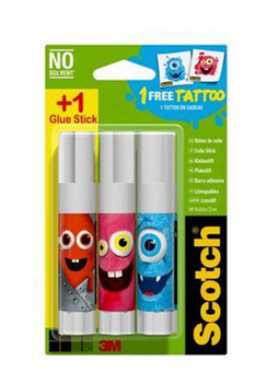 Klej szkolny w sztyfcie SCOTCH® Monsters Edition (TTL0087), do papieru, 8g, 2szt+1gratis