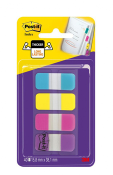 Zakładki indeksujące POST-IT® do archiwizacji (676-AYPV), PP, silne, 15,8x38,1mm, 4x10 szt., mix kolorów