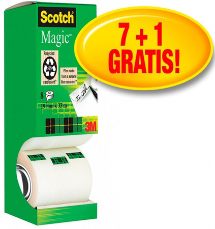 Taśma biurowa SCOTCH® Magic™ (9-1933R8), matowa, 19mm, 33m, 7szt., 1 rolki GRATIS