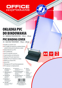 Okładki do bindowania OFFICE PRODUCTS, PVC, A4, 200mikr., 100szt., niebieskie transparentne