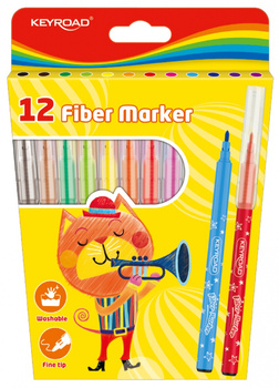 Flamastry KEYROAD Fiber Marker, 12szt., na zawieszce, mix kolorów