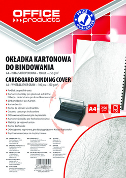 Okładki do bindowania OFFICE PRODUCTS, karton, A4, 250gsm, skóropodobne, 100szt., białe