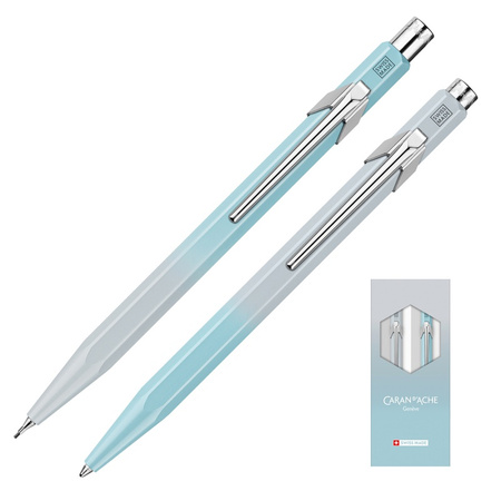 Zestaw długopis 849 + ołówek 844 Caran d’Ache Blue Lagoon, w etui, błękitno-szary