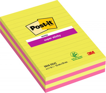 Karteczki samoprzylepne POST-IT® Super Sticky, 127x203mm, 4x45 kart., w linie, mix kolorów