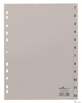Przekładki PP A4 szare, nadr. indeks, 1-12, 1 0 części Szary 651210 DURABLE
