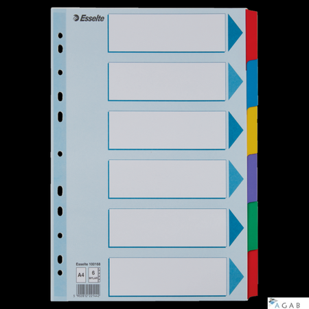 Przekładki, kolorowy karton, karta opisowa Mylar A4, Esselte, 6 kart, , 100168 (X)