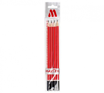 Ołówki drewniane MARTEK, HB, B, 2B, H, 4 szt., czerwony, zawieszka