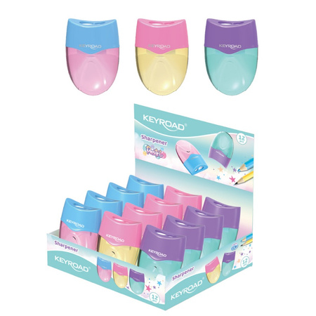 Temperówka KEYROAD Wave, plastikowa, podwójna, z pojemnikiem, pakowane na displayu, mix kolorów pastelowych