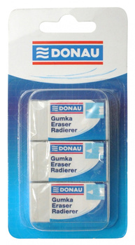 Gumka uniwersalna DONAU, 41x21x11mm, blister - 3szt., biała