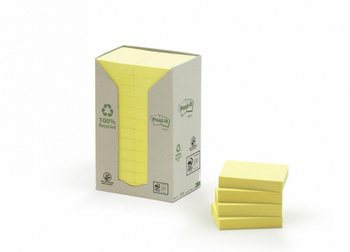 Karteczki samoprzylepne ekologiczne POST-IT® (653-1T), 38x51mm, 24x100 kart., żółte