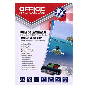 Folia do laminowania OFFICE PRODUCTS, A5, 2x100mikr., błyszcząca, 100szt., transparentna