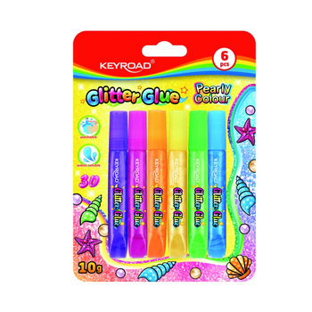 Klej brokatowy KEYROAD, 6 perłowych kolorów x 10g, blister
