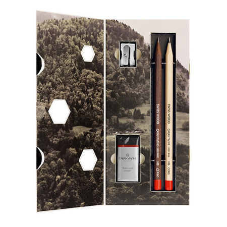 Zestaw ołówków CARAN D'ACHE SWISS WOOD, HB, 2szt + gumka i temperówka, mix kolorów