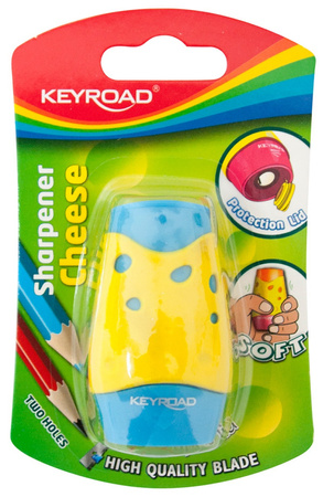 Temperówka KEYROAD Cheese, plastikowa, podwójna, z pojemnikiem, blister, mix kolorów