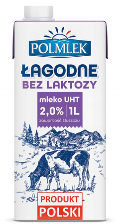 Mleko UHT POLMLEK 2%, bez laktozy, 1l