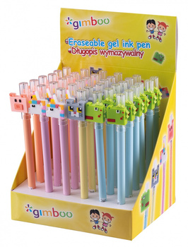 Długopis wymazywalny GIMBOO, pikselowe zwierzaki, pakowany w displayu, mix kolorów/wzorów