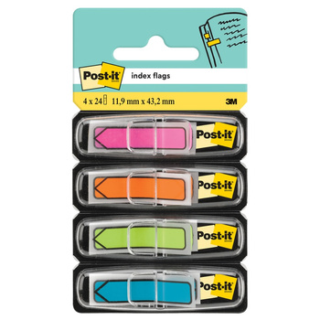 Zakładki indeksujące POST-IT® (684-ARR4), PP, 11,9x43,2mm, strzałka, 4x24 kart., mix kolorów neonowy