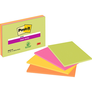 Karteczki samoprzylepne POST-IT® Super Sticky (6845-SSP), 200x149mm, 4x45 kart., mix kolorów