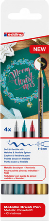 Pisak metaliczny z końcówką pędzelkową e-1340 EDDING, zestaw Xmas, 4szt.