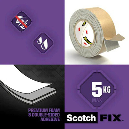 Taśma montażowa SCOTCH-FIX®, 19mm x 1,5m, dwustronna, do luster