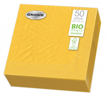 Serwetki GROSIK, dwuwarstowe, składane, 33x33cm, 50 szt., żółte