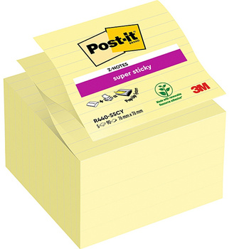 Karteczki samoprzylepne POST-IT® Super Sticky Z-Notes XL w linię (R440-SSCY), 101x101mm, 5x90 kart., żółte