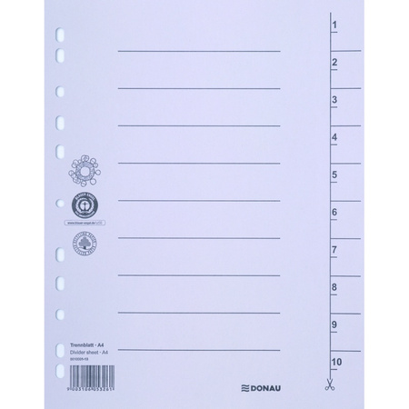 Przekładka DONAU, karton, A4, 235x300mm, 1-10, 1 karta, szara
