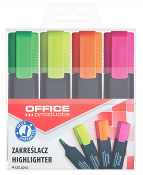 Zakreślacz fluorescencyjny OFFICE PRODUCTS, 1-5mm (linia), 4szt., mix kolorów