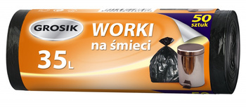 Worki na śmieci GROSIK, HDPE, 35l, 50 szt., czarne